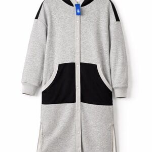 Wknd Nation Hooded Snap Front Sweatshirt Dress Gray Black Pockets M NWT